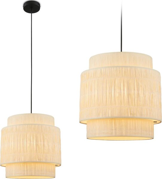 Lampada a sospensione Briloner Papper, paralume in rafia, stile boho, attacco E27, naturale, Ø30 x 12,8 cm