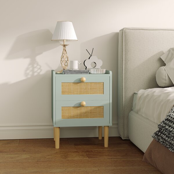 HOMCOM Comodino Versatile con 2 cassetti, in effetto rattan naturale e struttura in legno, 39,8x30x52,5 cm, verde oliva | Aosom Italy