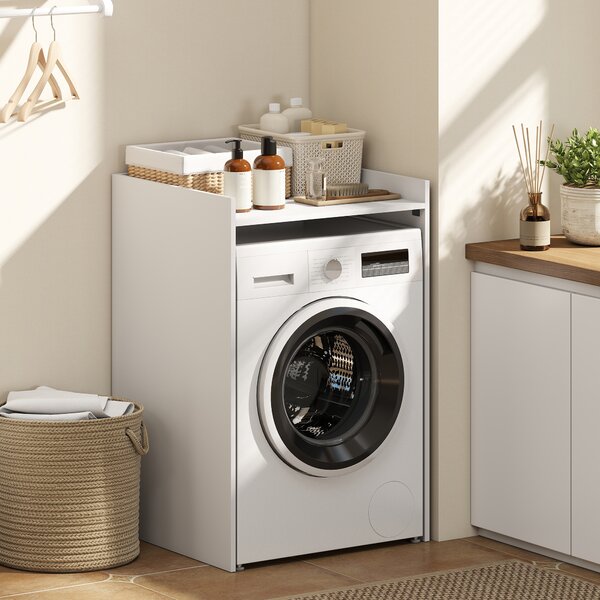HOMCOM Mobile per lavatrice con ripiano aperto, Armadio a nicchia da bagno per piccoli spazi, 64x60x97,5 cm, Bianco | Aosom Italy