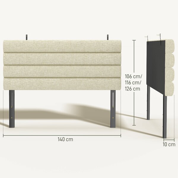 HOMCOM Testiera Letto Imbottita in Lino, Altezza Regolabile 3 Livelli da Fissare a Parete, 140x10x106-126 cm, Beige | Aosom Italy