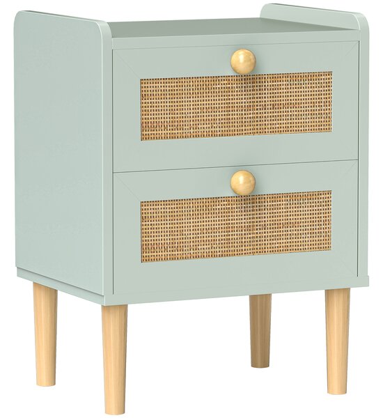 HOMCOM Comodino Versatile con 2 cassetti, in effetto rattan naturale e struttura in legno, 39,8x30x52,5 cm, verde oliva | Aosom Italy