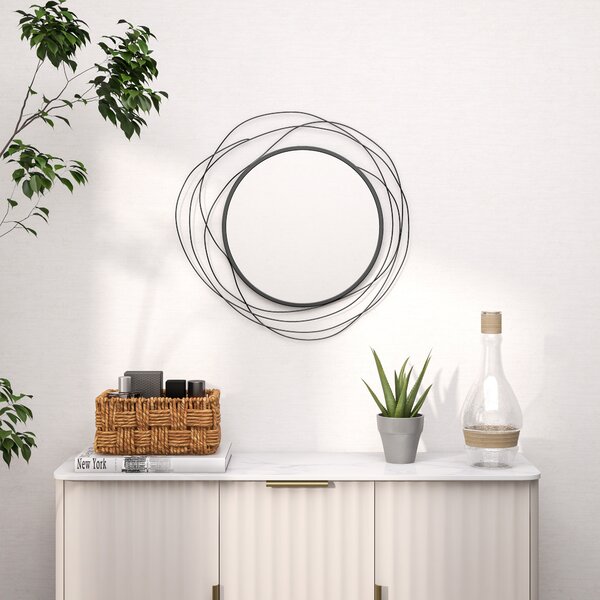 HOMCOM Specchio rotondo moderno a filo da parete in metallo, 65x1x65cm, Nero | Aosom Italy