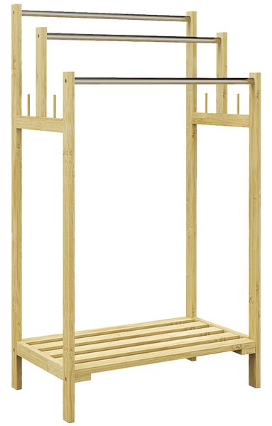 HOMCOM Portasciugamani da Terra in Bambù con 3 Barre in Acciaio e Inossidabile Mensola Aperta, 50,5x31x90 cm, Naturale | Aosom Italy