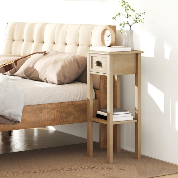 HOMCOM Tavolino Rustico con Cassetto e Mensola, per Soggiorno e Camera da Letto, 30x30x75 cm, Legno Naturale | Aosom Italy