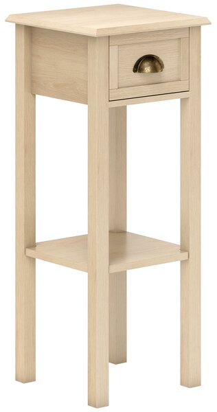 HOMCOM Tavolino Rustico con Cassetto e Mensola, per Soggiorno e Camera da Letto, 30x30x75 cm, Legno Naturale | Aosom Italy