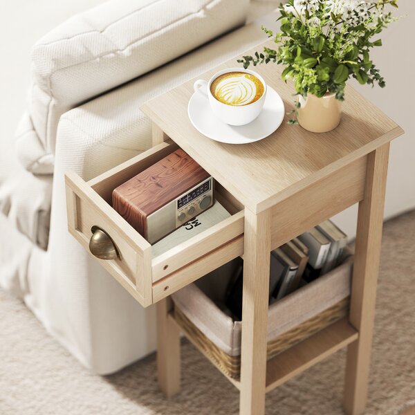 HOMCOM Tavolino Rustico con Cassetto e Mensola, per Soggiorno e Camera da Letto, 30x30x75 cm, Legno Naturale | Aosom Italy
