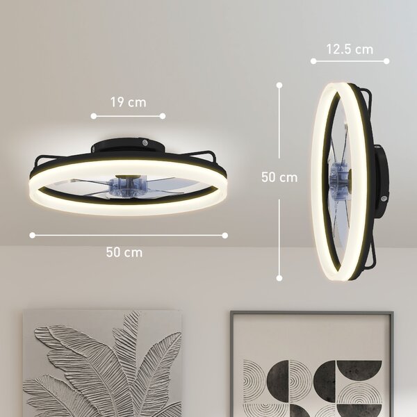 HOMCOM Ventilatore a Soffitto in Acciaio e Plastica con Luce LED Regolabile, Telecomando, Timer, 6 Velocità, Nero | Aosom Italy