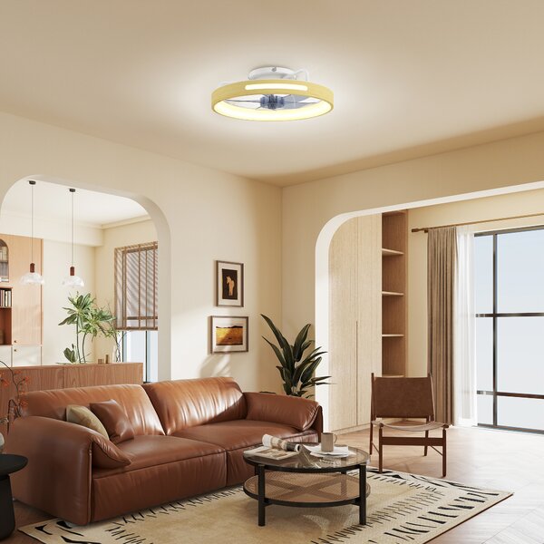 HOMCOM Ventilatore da Soffitto con Luce LED a 3 Colori e Telecomando, 6 Velocità e timer, 49x49x12.5 cm, legno naturale | Aosom Italy