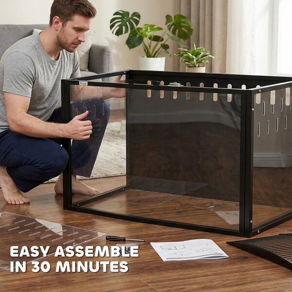 PawHut Gabbia per Criceti Grande con Coperchio Ventilato Ribaltabile, Telaio in Acciaio e Pannelli Trasparenti, 105x51x53 cm, Nero | Aosom Italy