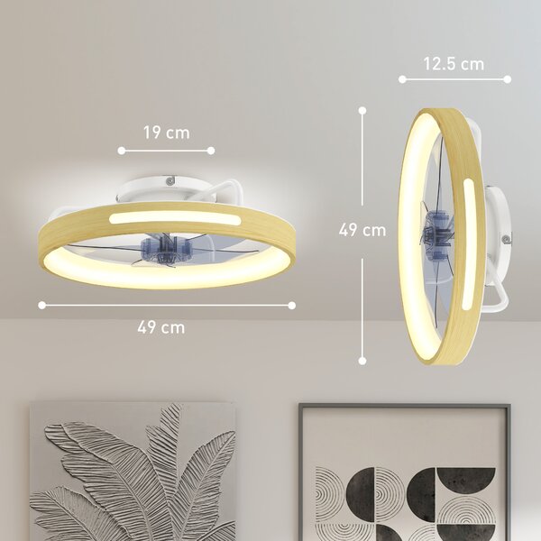 HOMCOM Ventilatore da Soffitto con Luce LED a 3 Colori e Telecomando, 6 Velocità e timer, 49x49x12.5 cm, legno naturale | Aosom Italy