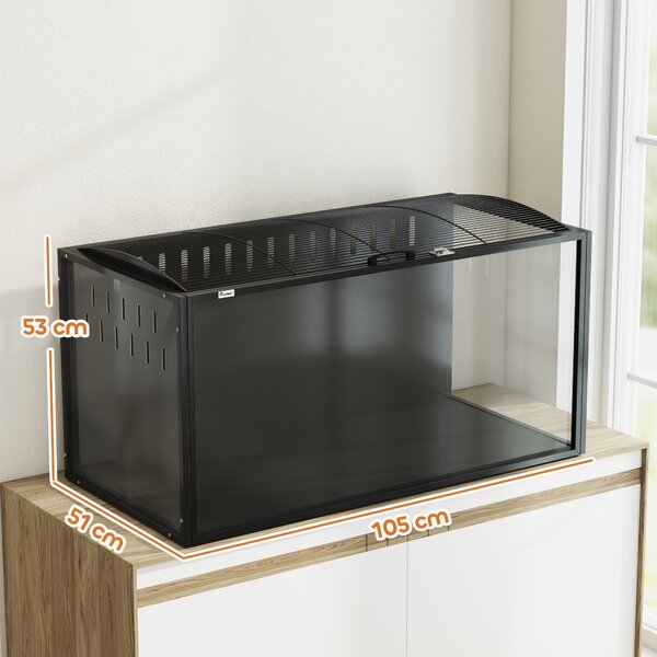 PawHut Gabbia per Criceti Grande con Coperchio Ventilato Ribaltabile, Telaio in Acciaio e Pannelli Trasparenti, 105x51x53 cm, Nero | Aosom Italy