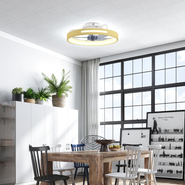 HOMCOM Ventilatore da Soffitto con Luce LED a 3 Colori e Telecomando, 6 Velocità e timer, 49x49x12.5 cm, legno naturale | Aosom Italy
