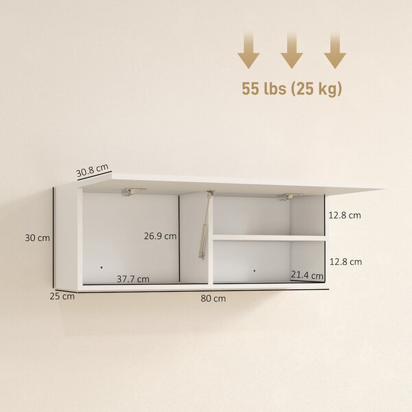 HOMCOM Mobiletto Bagno Pensile con Anta a Ribalta e Ripiani, 80x25x30 cm, Bianco | Aosom Italy