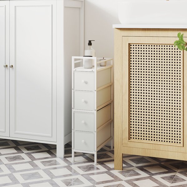 HOMCOM Cassettiera con 4 Cassetti, Cabina Armadio per Camera e Soggiorno, in Tessuto e Telaio in Acciaio, 20x43x81.5 cm, Bianco | Aosom Italy