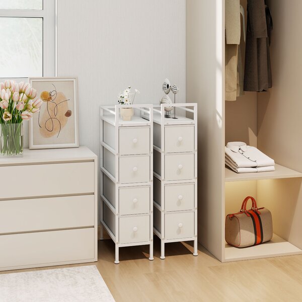 HOMCOM Cassettiera con 4 Cassetti, Cabina Armadio per Camera e Soggiorno, in Tessuto e Telaio in Acciaio, 20x43x81.5 cm, Bianco | Aosom Italy