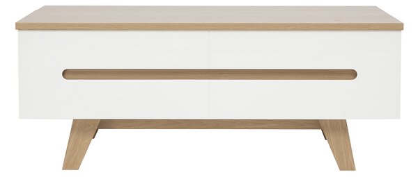 Tavolino basso sollevabile bianco laccato brillante e finitura legno chiaro L100 cm MELKA