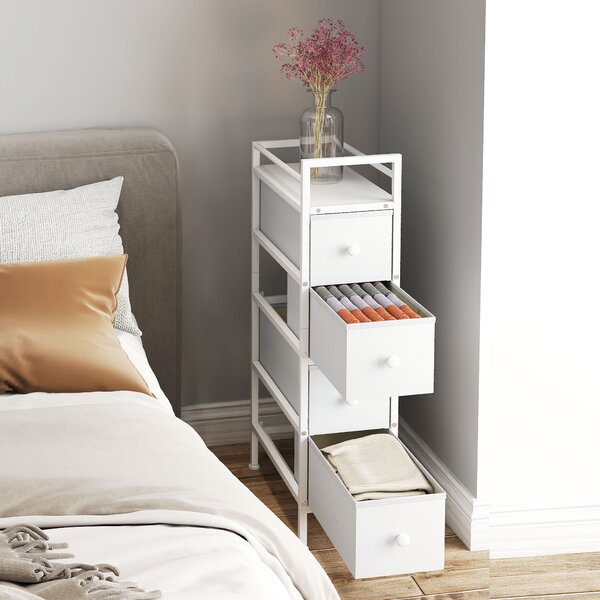 HOMCOM Cassettiera con 4 Cassetti, Cabina Armadio per Camera e Soggiorno, in Tessuto e Telaio in Acciaio, 20x43x81.5 cm, Bianco | Aosom Italy
