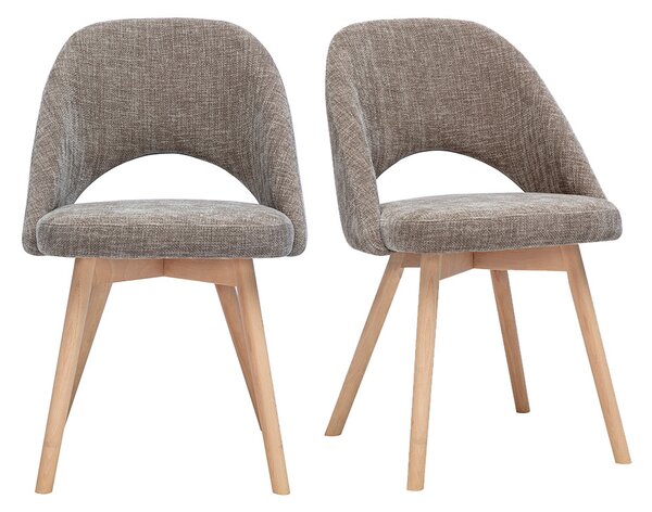 Sedie scandinave in tessuto effetto velluto strutturato tortora e legno chiaro (set di 2) COSETTE