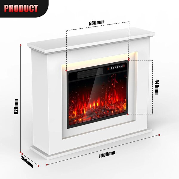 Caminetto elettrico - Stufa a legna indipendente - 58 cm, telecomando, timer da 8 ore, termostato regolabile, protezione contro il surriscaldamento, spina UE da 240 V - Bianco