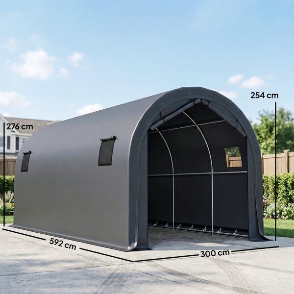 Outsunny Tenda per Garage 3x6 m Impermeabile con Telo PE Resistente e Struttura in Metallo Galvanizzato UPF 30+, Grigio Scuro | Aosom Italy