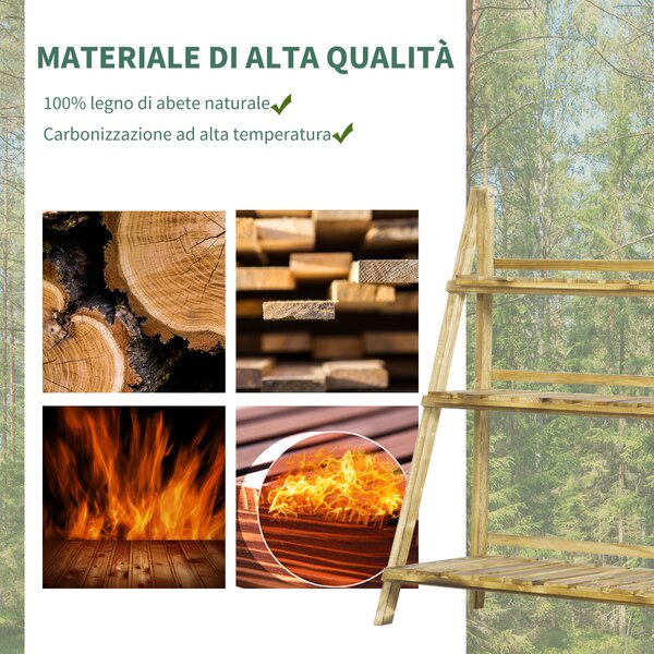 Outsunny Portapiante Pieghevole Portavasi in Legno di Abete con 3 Livelli Scaffale da Esterno per Piante Portafiori 100x37x93cm|Aosom