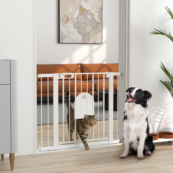 PawHut Cancellino per Cani Regolabile con Porta Piccola e Chiusura Automatica, 75-103x76cm, Bianco