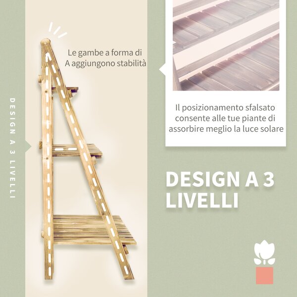 Outsunny Portapiante Pieghevole Portavasi in Legno di Abete con 3 Livelli Scaffale da Esterno per Piante Portafiori 100x37x93cm|Aosom