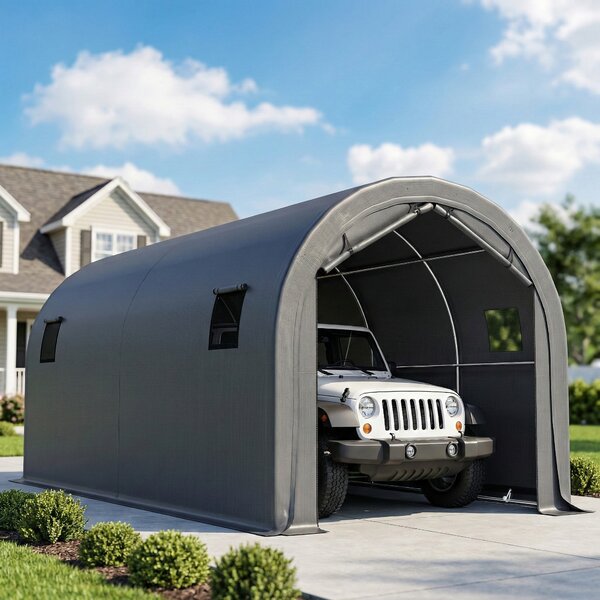 Outsunny Tenda per Garage 3x6 m Impermeabile con Telo PE Resistente e Struttura in Metallo Galvanizzato UPF 30+, Grigio Scuro | Aosom Italy