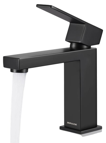 Miscelatore per lavabo, design contemporaneo, acciaio inossidabile resistente, colore nero, attacco G3/8