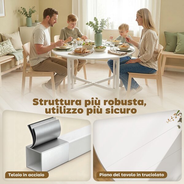 HOMCOM Tavolo da pranzo/cucina pieghevole per 4 persone con 2 ribalte, piedi in acciaio, 80x80x76 cm, bianco | Aosom Italy