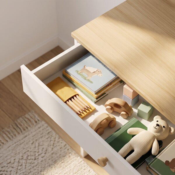 AIYAPLAY Scrivania per Bambini con Ripiani, Cassetto, Tavolo per Bambini 3-8 Anni, in Legno per Cameretta, Bianco | Aosom Italy