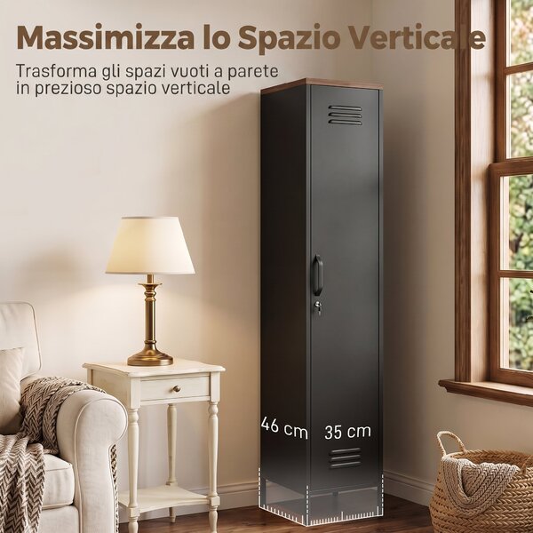 HOMCOM Armadio Metallo con Ripiani Regolabili, per Camera, Garage, Ufficio, Nero | Aosom Italy