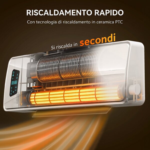HOMCOM Stufa Ceramica 2000W a Parete con 3 Modalità, Temperatura Regolabile, Timer, Telecomando, Bianco | Aosom Italy