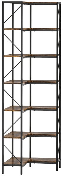 HOMCOM Libreria Angolare Industriale a 7 Livelli, in Legno e Acciaio, 60x60x198 cm, Marrone Rustico | Aosom Italy