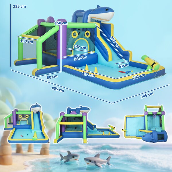 AIYAPLAY Gonfiabile Tema Squali con Scivolo, Piscina/Piscina Palline per Divertimento Bambini all'Aperto | Aosom Italy