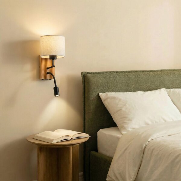 Applique da parete Lucande, Lieske, Beige, Soggiorno, Tessuto / Tessile, Moderno