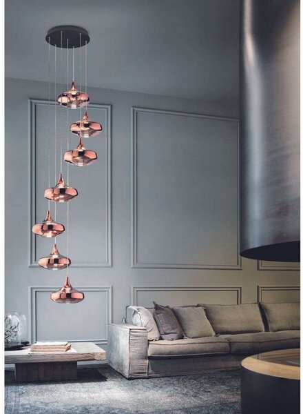 Lampada a sospensione Lodes, dimmerabile, Dorato / Ottone, Soggiorno, Vetro