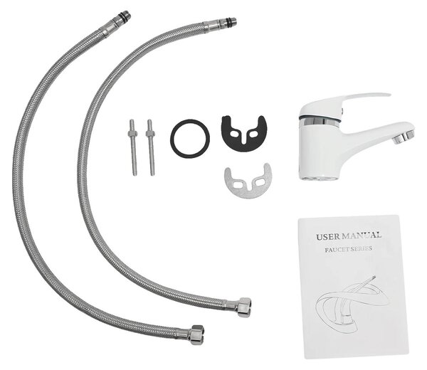 Miscelatore per lavabo, con comando a leva, struttura in ottone resistente, colore bianco