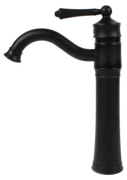 Miscelatore per lavabo, design classico con beccuccio alto, materiali resistenti, colore nero