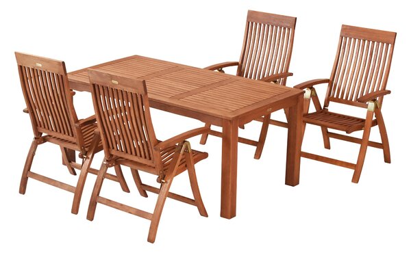 Merxx Set di mobili da giardino Comodoro 5 pezzi - 4 poltrone pieghevoli, tavolo 170 x 90 cm - Eucalipto