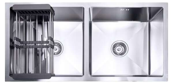 Lavello in acciaio inox con griglia di scolo e sistema di drenaggio 87x44x20cm