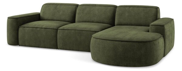 Divano angolare verde (con penisola a destra/con chaise lounge) con rivestimento in ciniglia Omao – Makamii