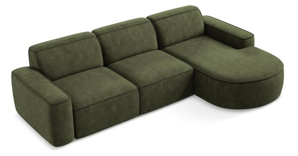 Divano angolare verde (con penisola a destra/con chaise lounge) con rivestimento in ciniglia Omao – Makamii
