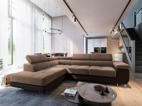 Divano angolare Masseno SELVA L-S con funzione letto a L, divano con box letto, divano da salotto, divano, divano letto, set di divani - beige, MONOLITH 09 + MONOLITH 29