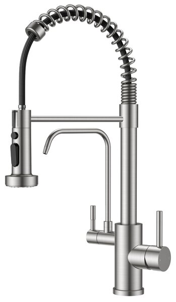 Miscelatore da cucina a tre vie, 2-in-1, in acciaio inossidabile, con doccetta estraibile e girevole a 360°
