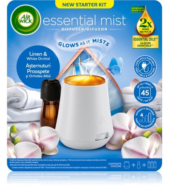 Air Wick Essential Mist Linen & White Orchid diffusore di aromi con ricarica 1 pz