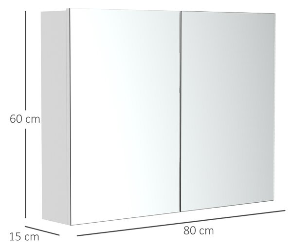 HOMCOM Armadietto Pensile da Bagno | Due Ante Frontali con Specchiera e 3 Ripiani Interni | MDF Bianco (80 x 60 x 15 cm)|Aosom