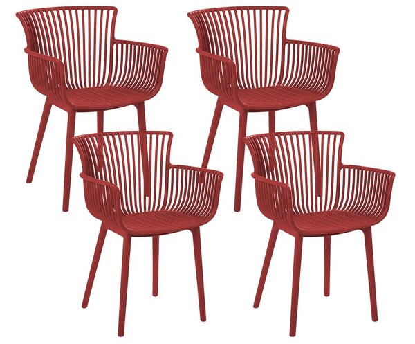 Set di 4 sedie di plastica con braccioli rosso interno esterno Beliani
