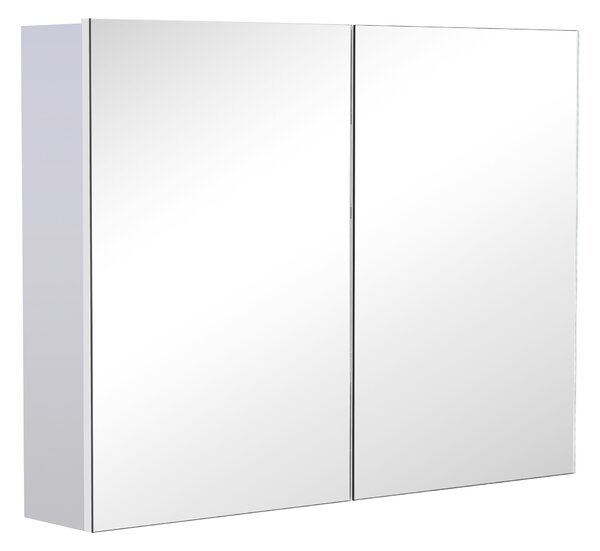 HOMCOM Armadietto Pensile da Bagno | Due Ante Frontali con Specchiera e 3 Ripiani Interni | MDF Bianco (80 x 60 x 15 cm)|Aosom
