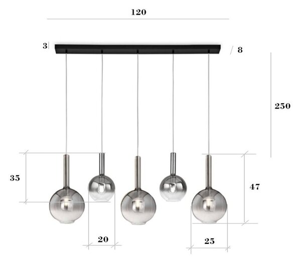 Sospensione vetro fumè specchiato perenz lollipop 8035 n 8554 sp 8556 sp e27 led multiluce - Perenz